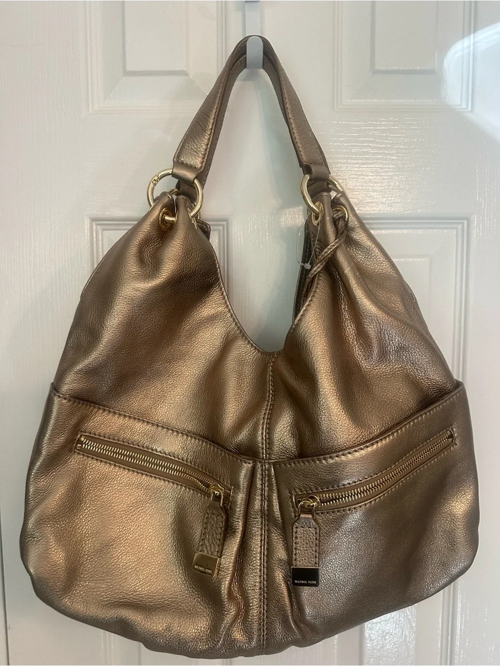 Michael Kors Metallic Bronze Leather Hobo Shoulder Bag